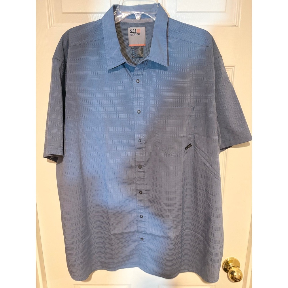 5.11 Tactical Mens XXL Blue Grid Short Sleeve Snap Button Up Performance Shirt
